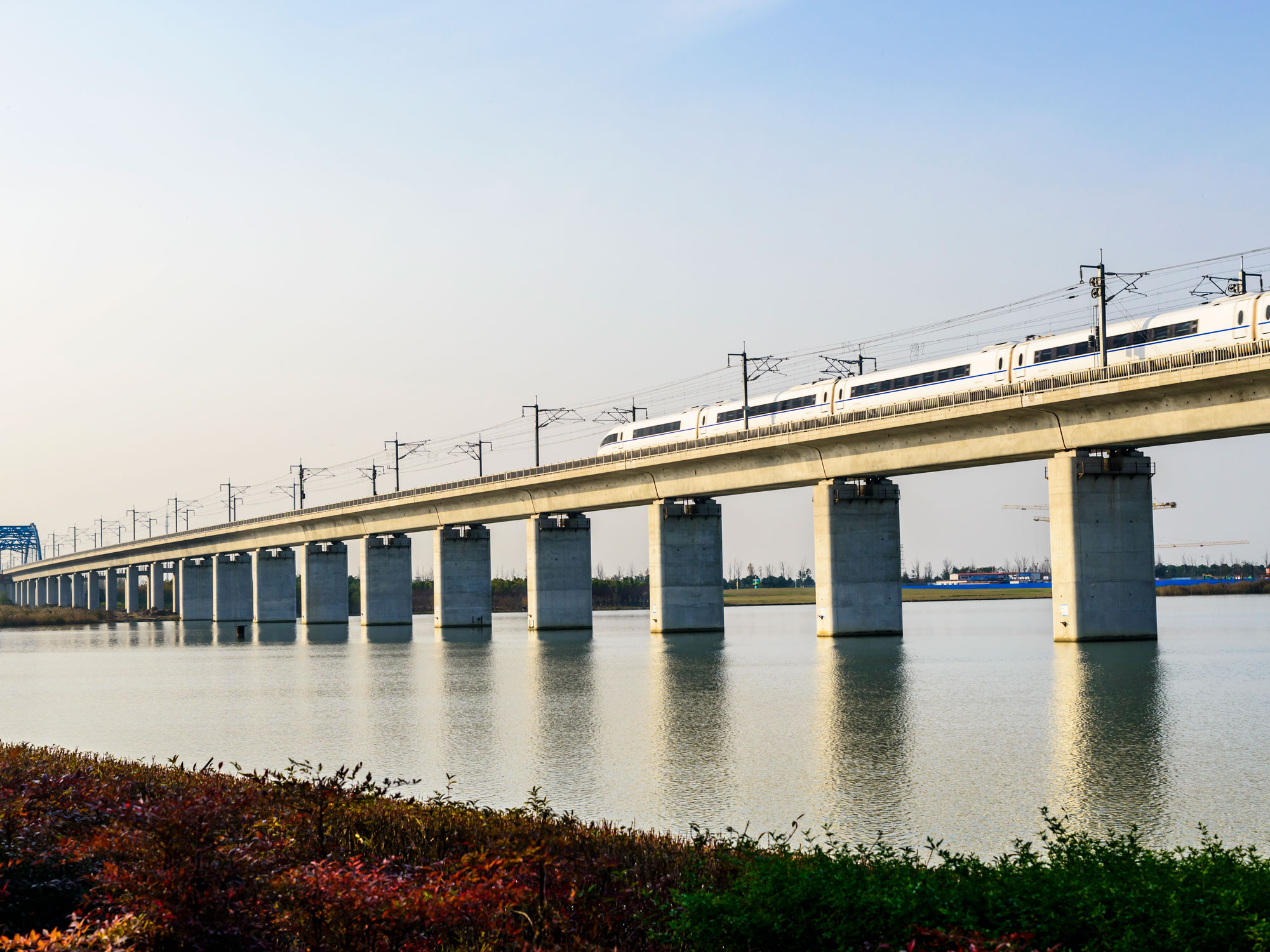 Train passing over Danyang-Kunshan Grand Bridge in China