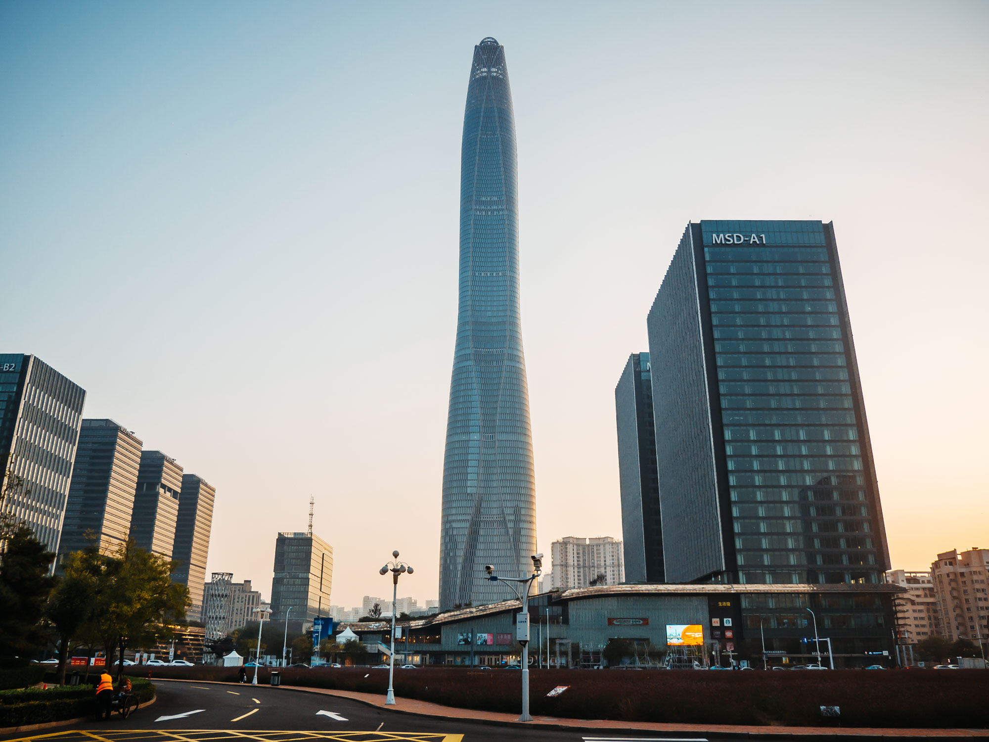 Tianjin CTF Finance Centre seen from street level