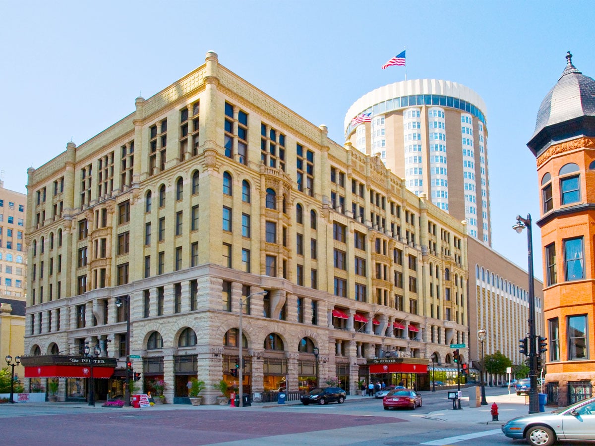 Exterior of the Pfister Hotel in Milwaukee, Wisconsin