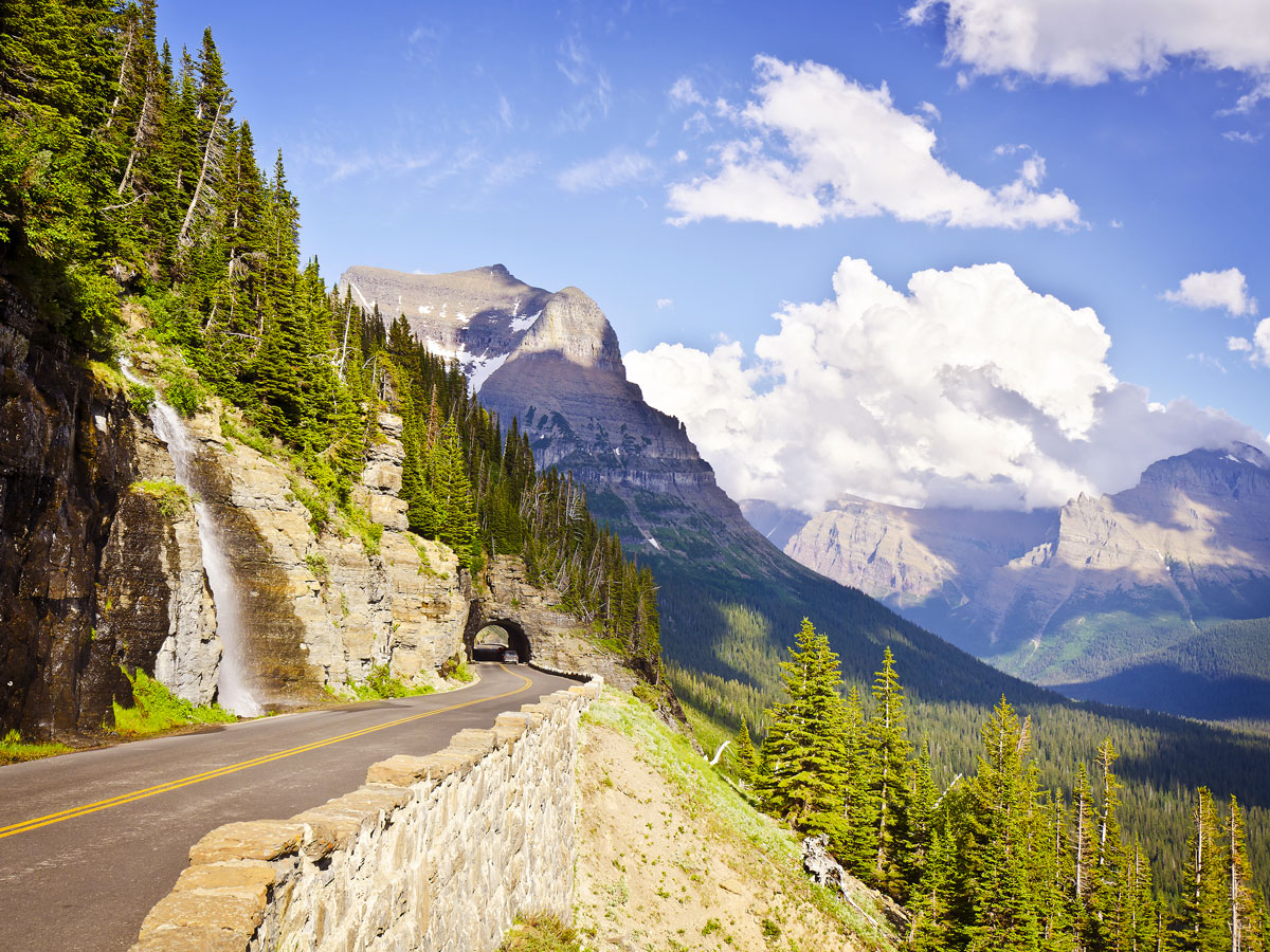 Going-to-the-Sun Road along mountainside in Montana's Glacier National Park
