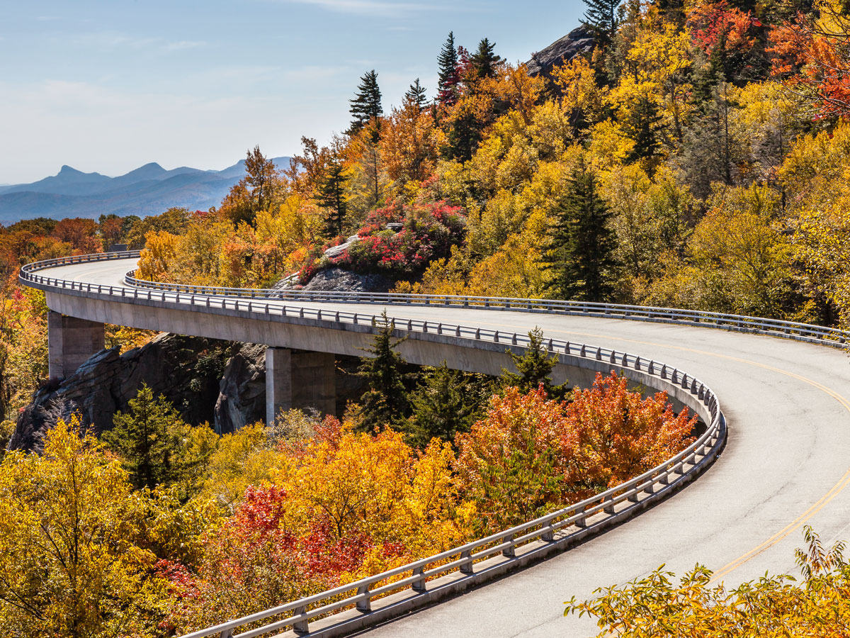Blue Ridge Parkway winding through autumn foliage