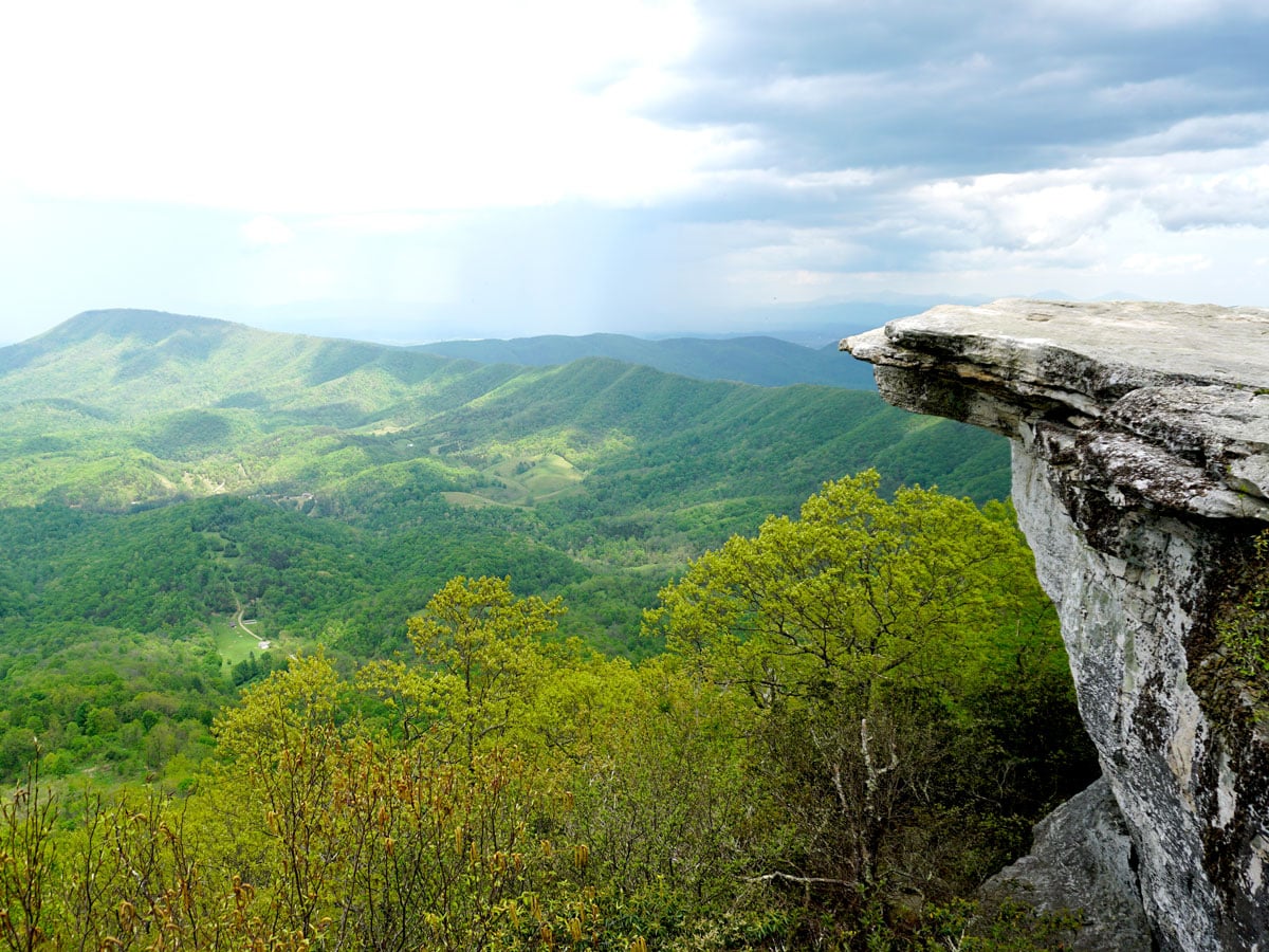 Rock formation jutting out over the Appalachian Mountains 