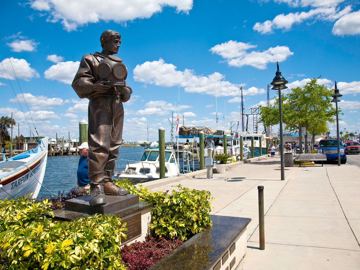 Statue along waterfront in Tarpon Springs, Florida