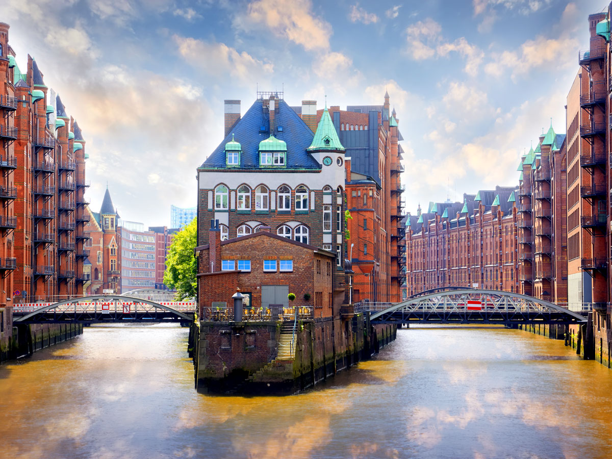 Buildings along canals in Hamburg, Germany