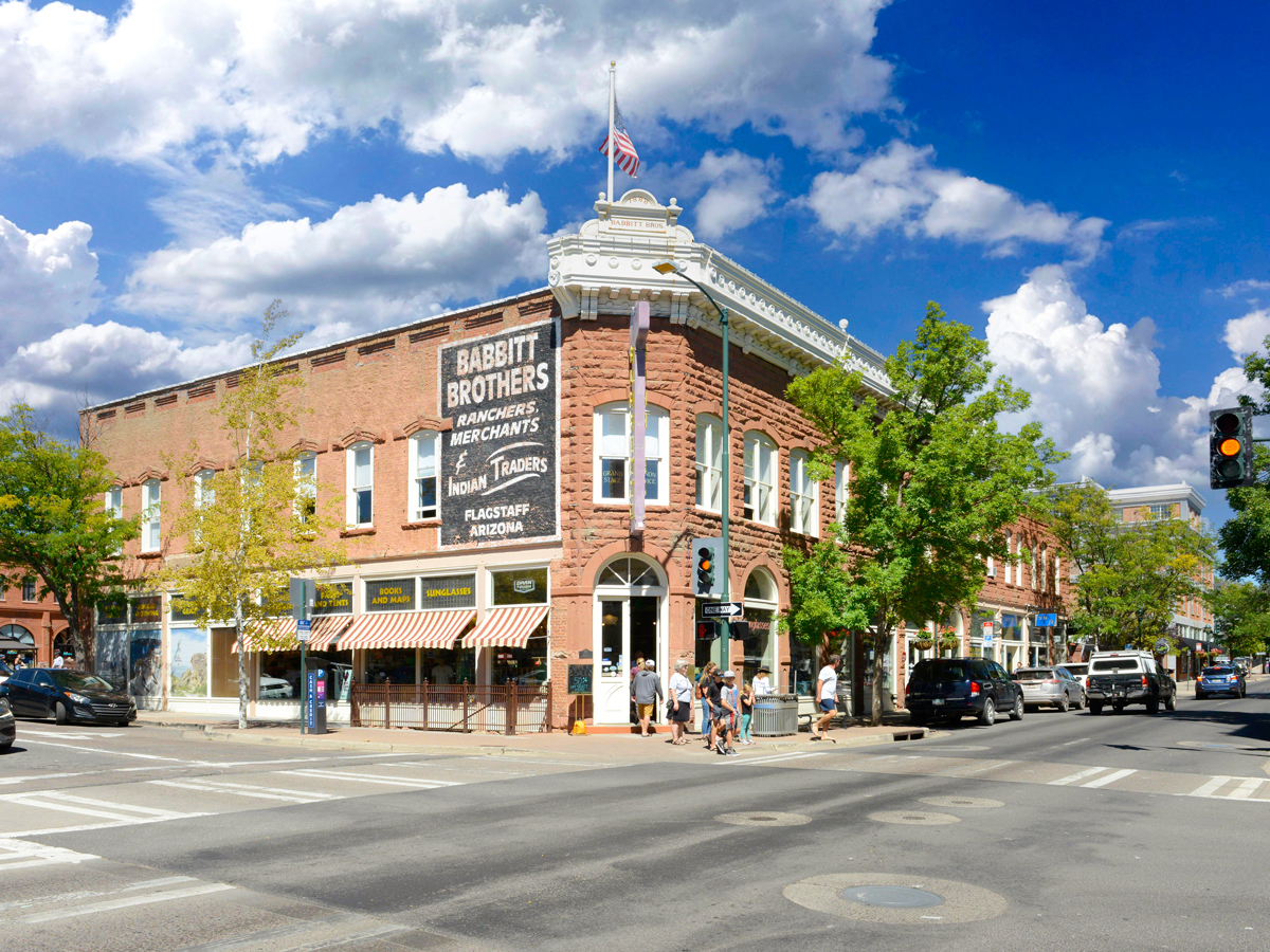 Brick building on street corner in Flagstaff, Arizona