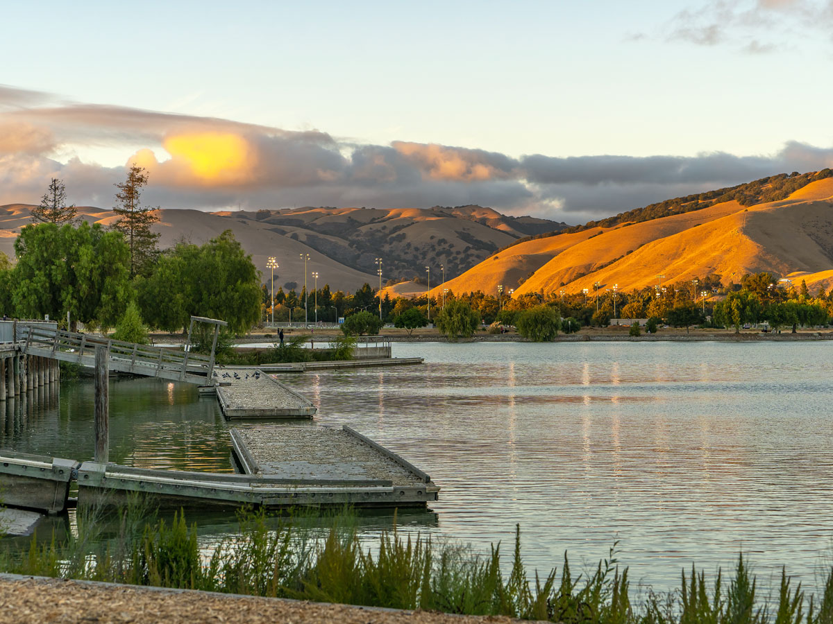 Sunset over Lake Elizabeth in Fremont, California