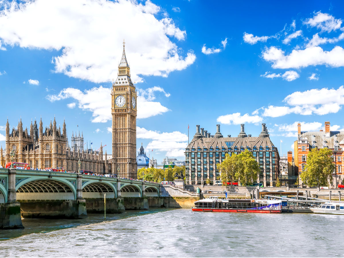 Big Ben and the Houses of Parliament seen across the River Thames in London