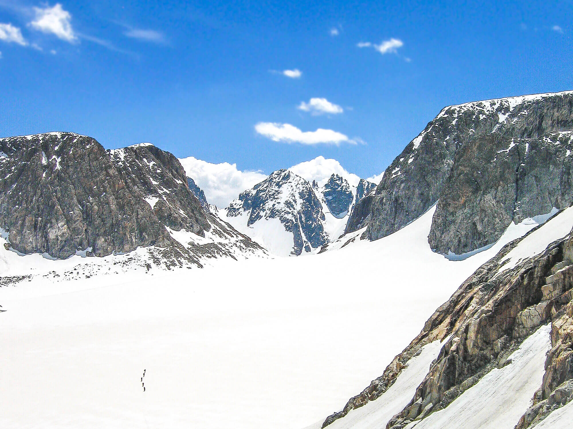 Snow-covered mountain passage in Wyoming