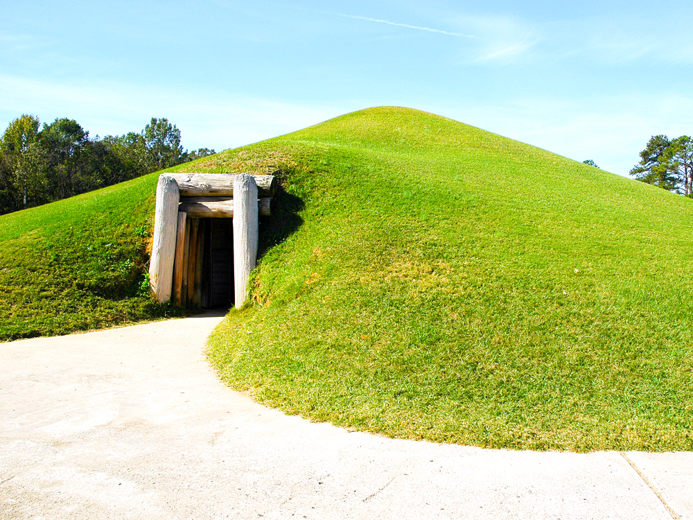 Underground mound entrance at Ocmulgee Mounds National Historical Park in Georgia