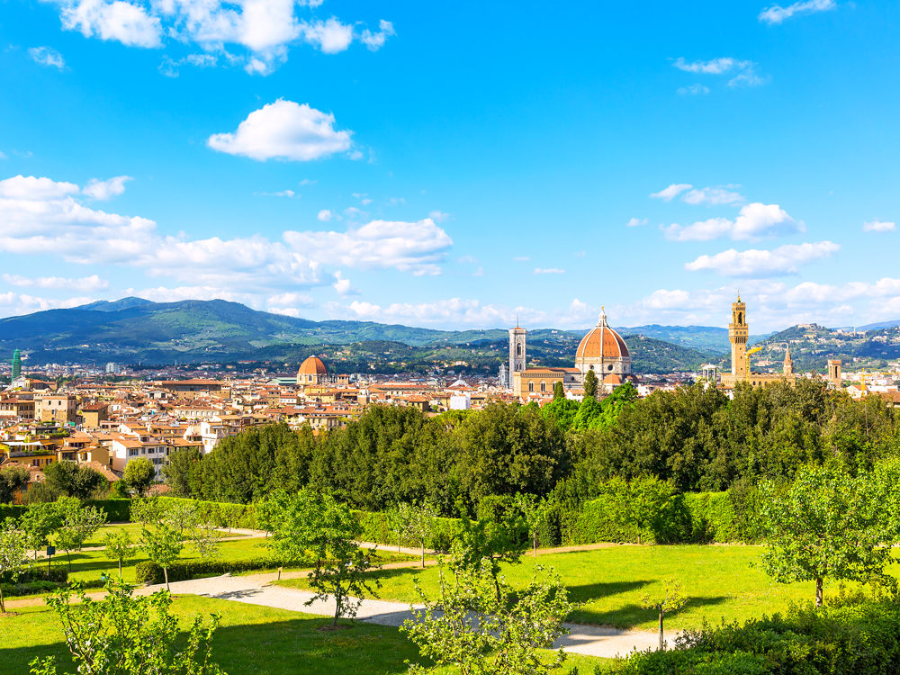 Boboli Gardens overlooking the skyline of Florence, Italy