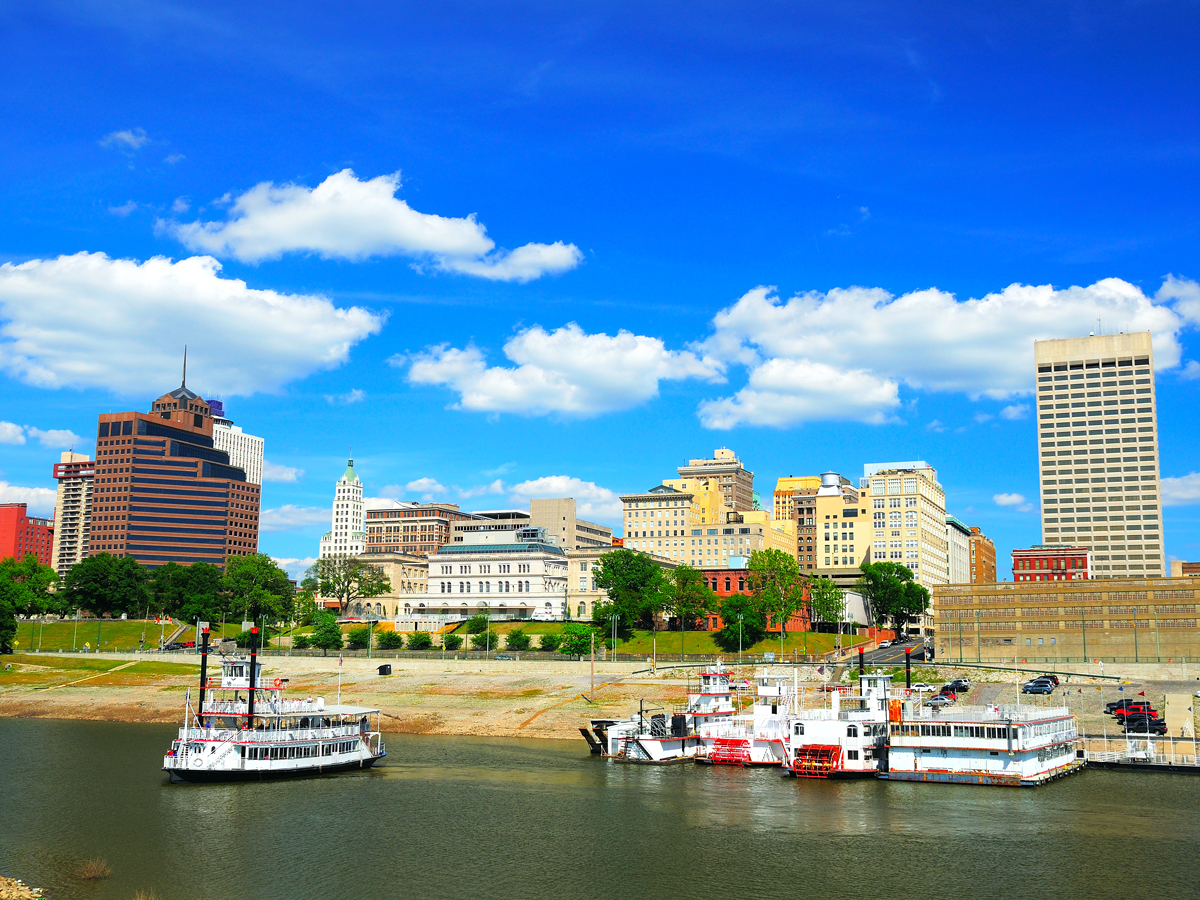 Riverboats docked in downtown Memphis, Tennessee