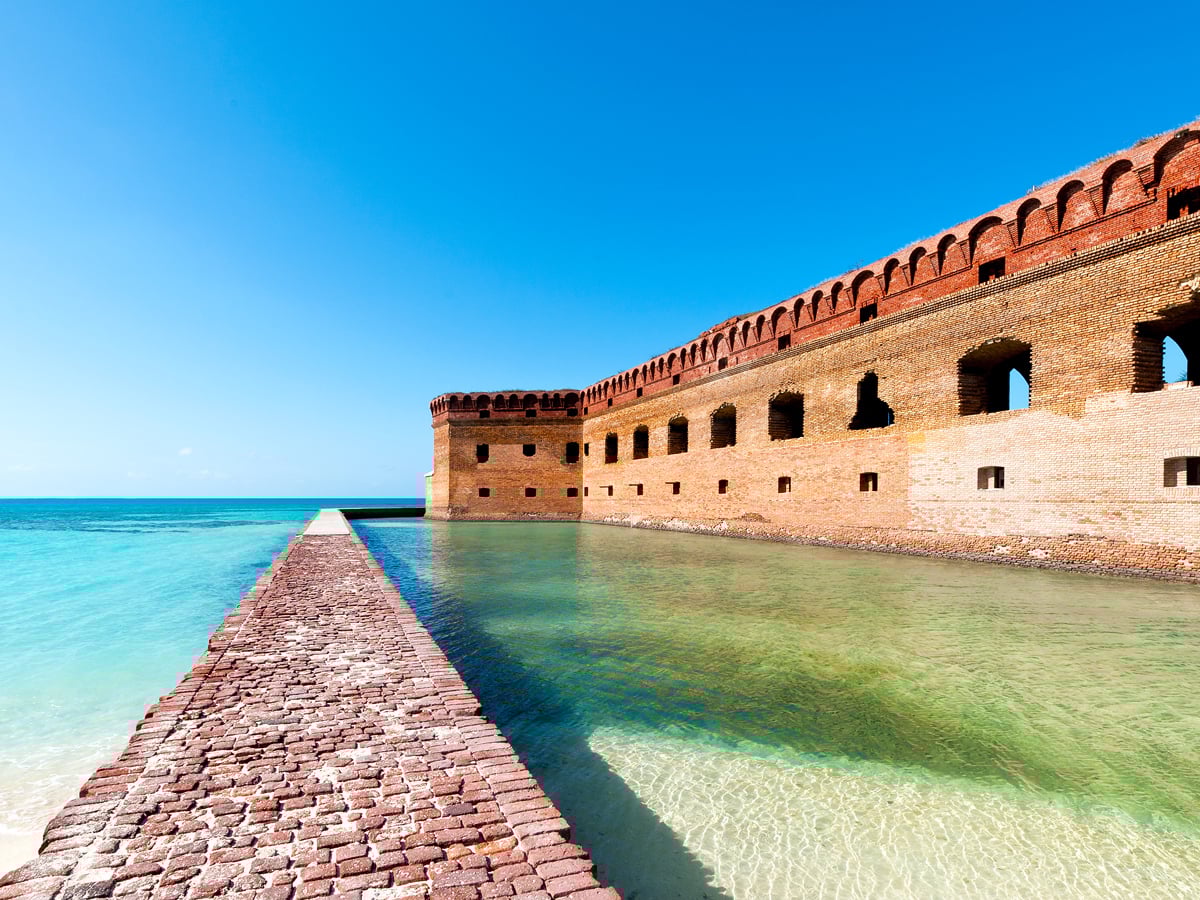 Stone fort surrounded by clear waters at Dry Tortugas National Park in Florida