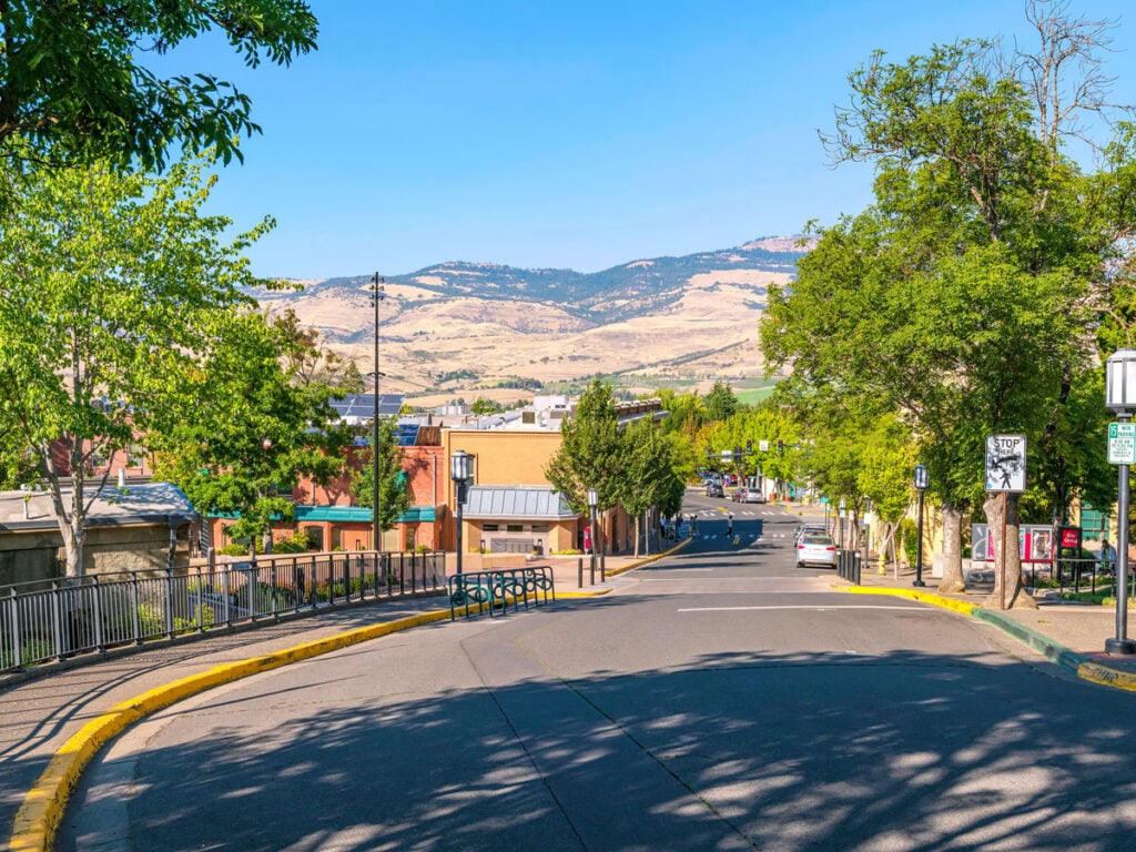 Ashland street with view of mountains in distance