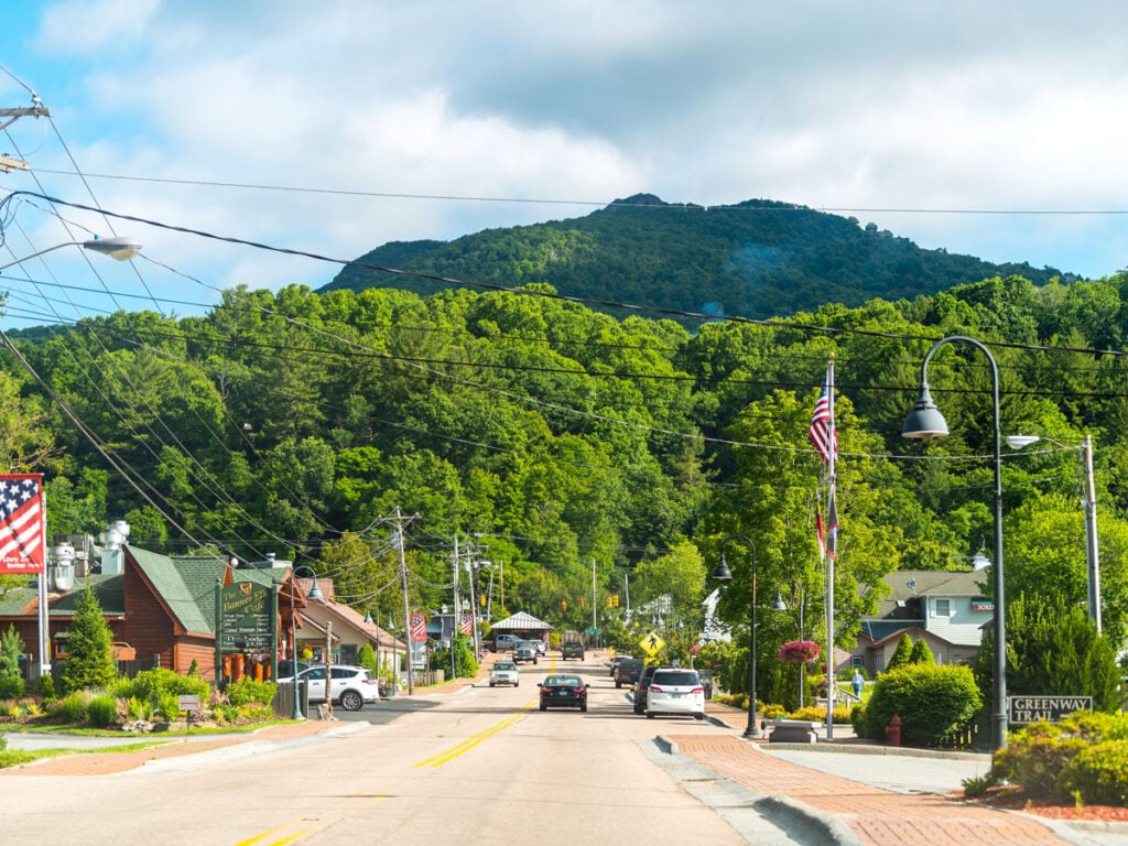 Street with mountain view in Banner Elk, North Carolina
