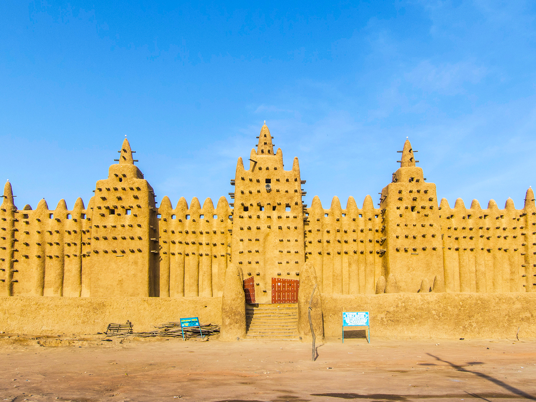 Adobe facade of the Great Mosque of Djenné in Mali