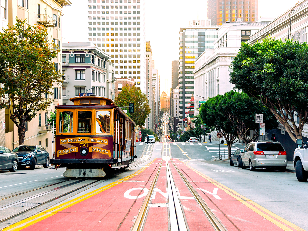 Cable car on San Francisco street