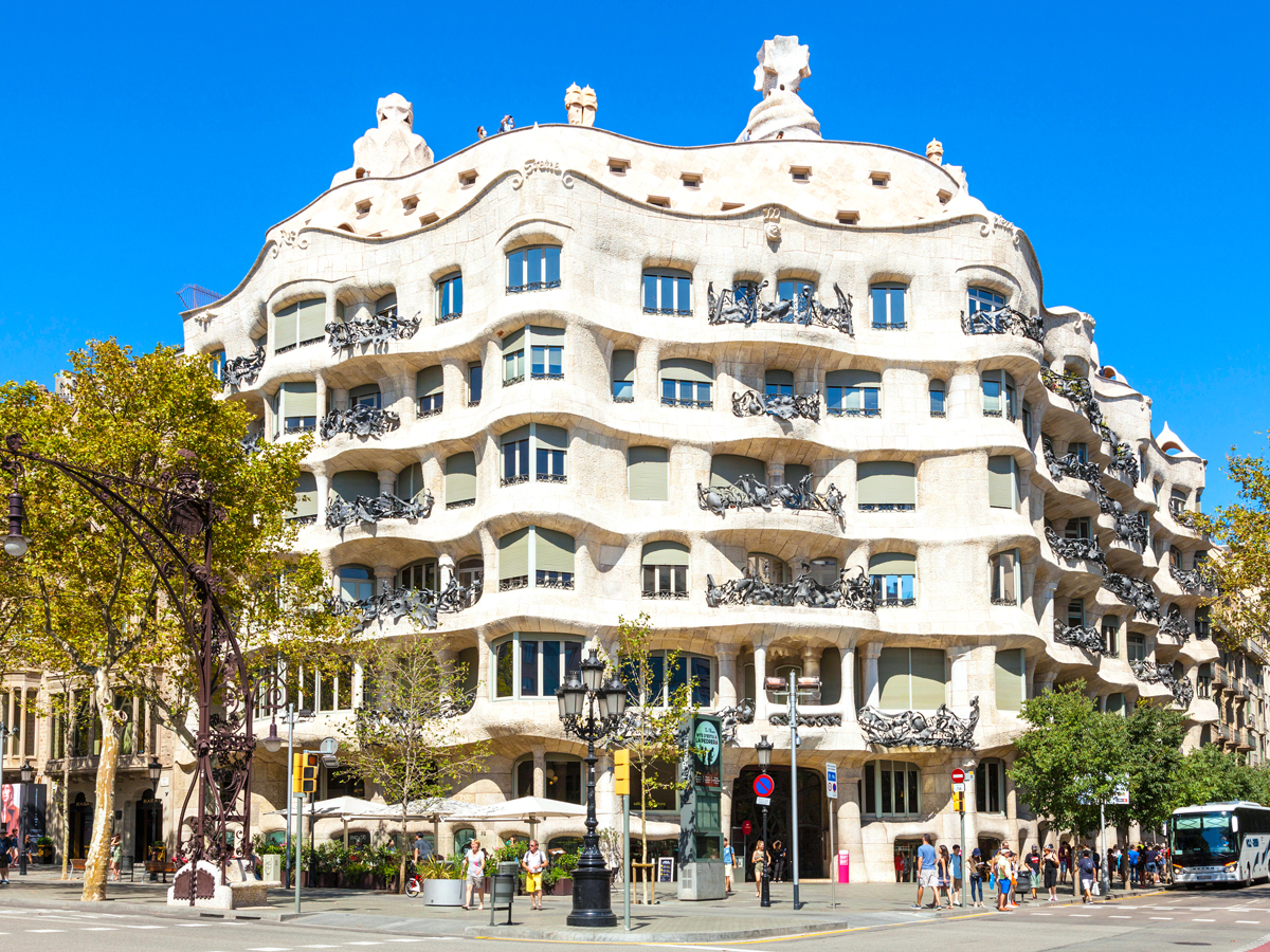 Unique curved facade of Casa Milà in Barcelona, Spain