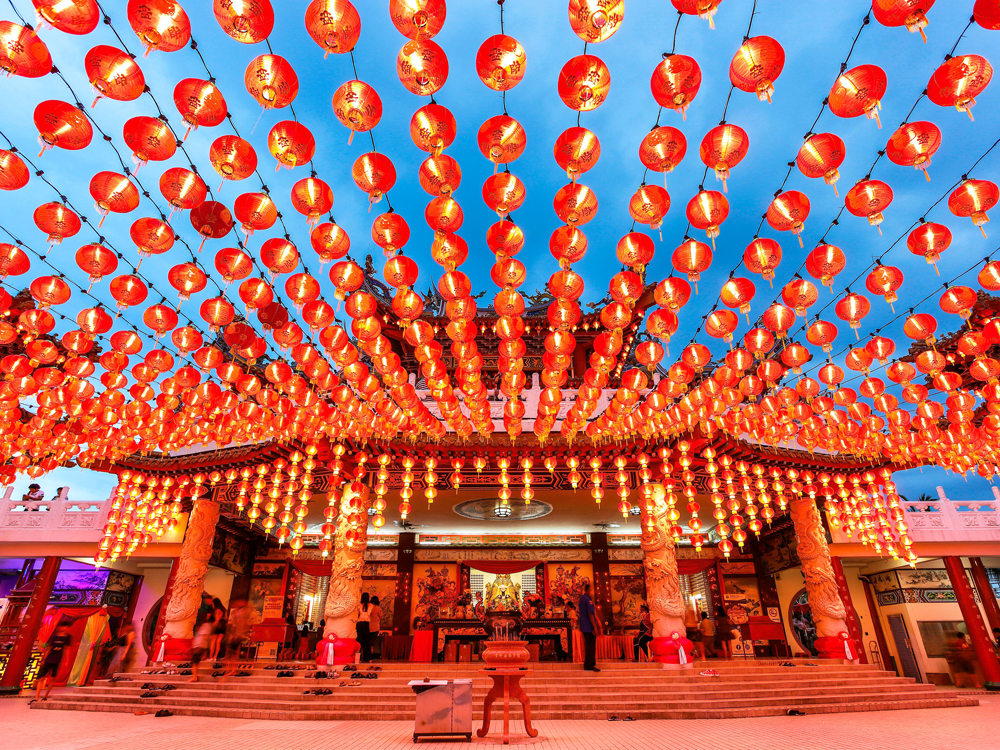 Traditional red lantern decorations for the lunar new year in China