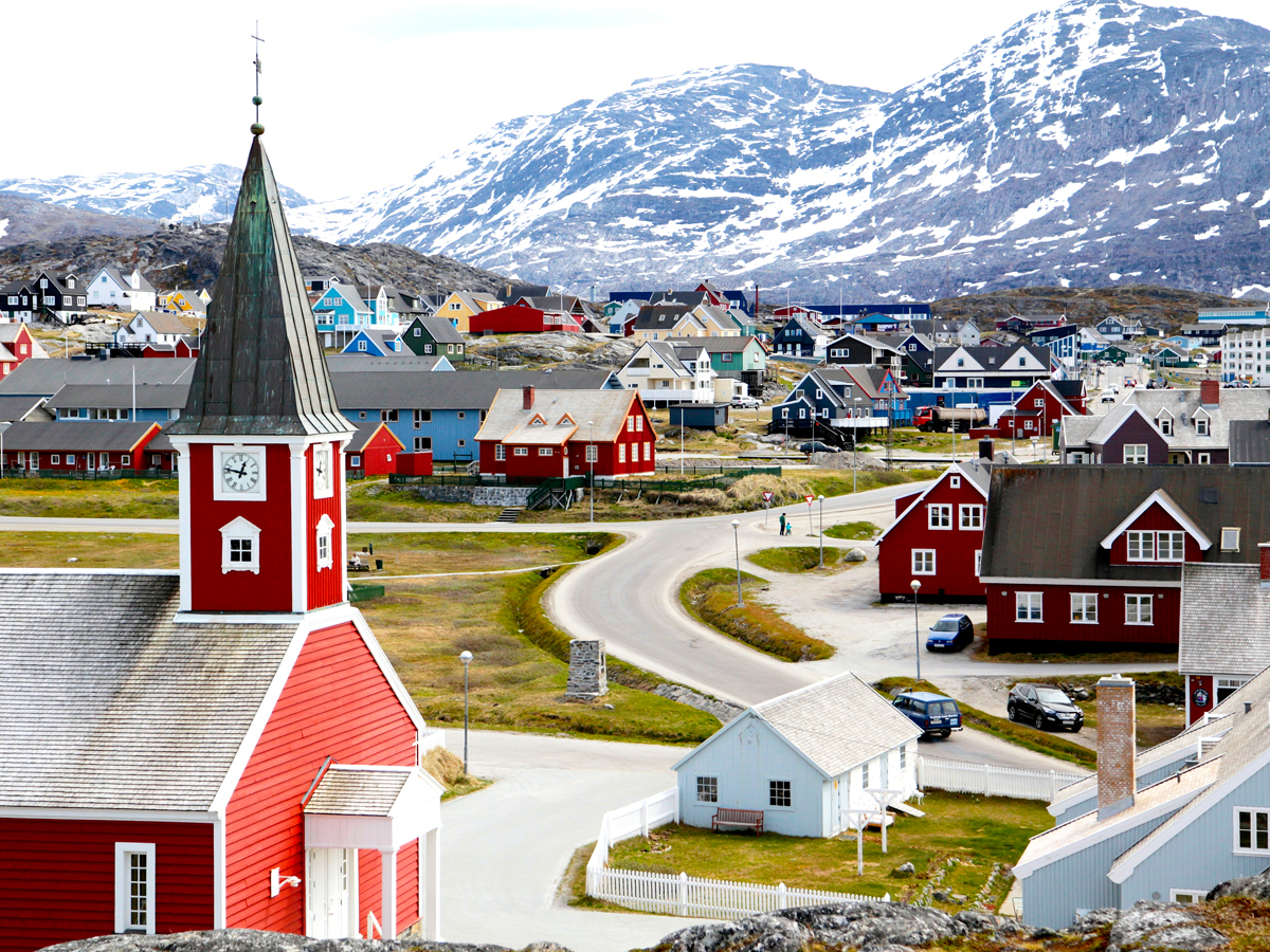 Cathedral and homes in Nuuk, Greenland