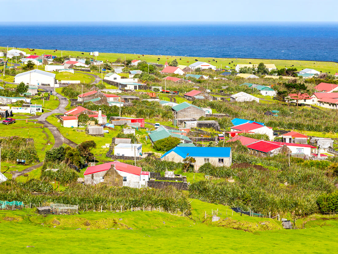 Homes on the island of Tristan da Cunha, seen from above