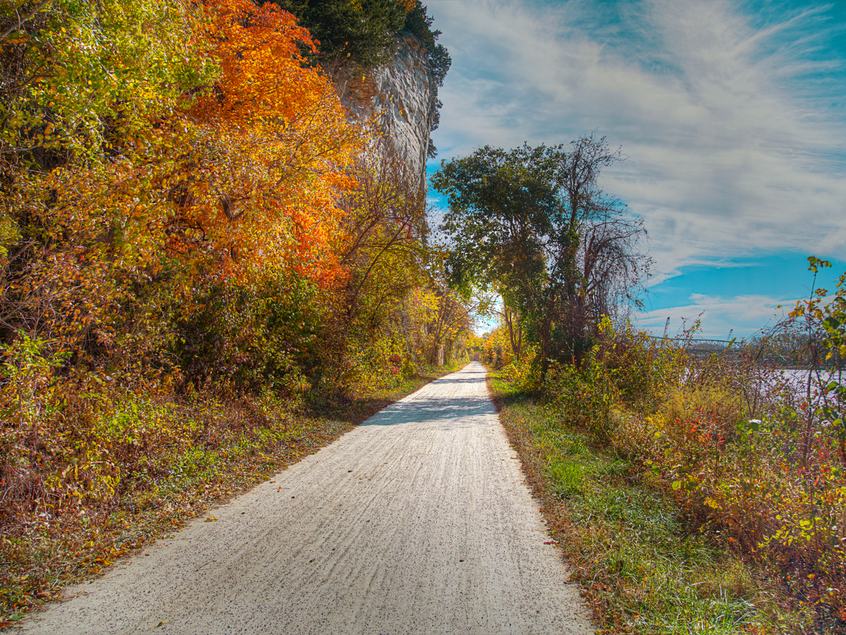 Empty path of Katy Trail State Park in Missouri
