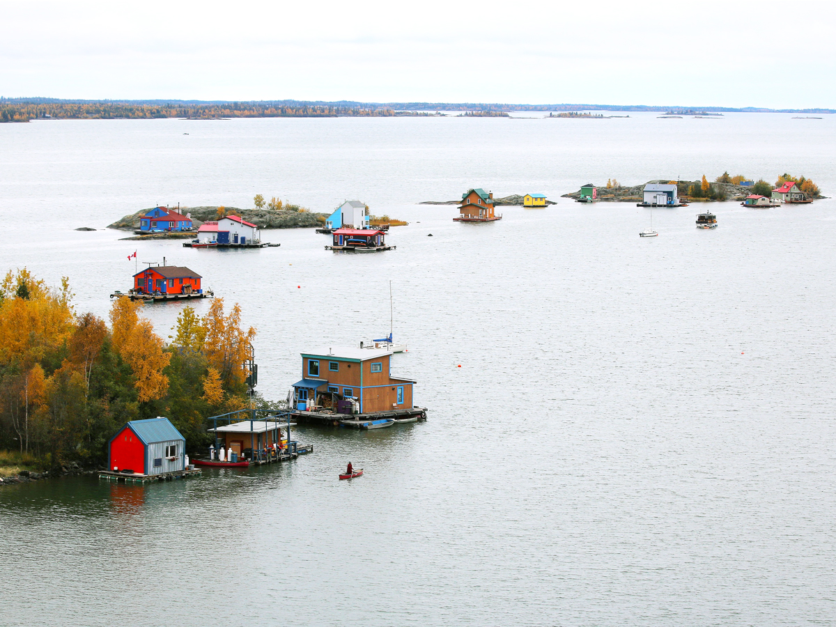 Houseboats on Great Slave Lake in Yellowknife, Canada