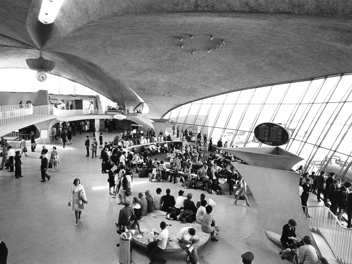 Passengers inside the TWA Flight Center at New York JFK Airport in 1969
