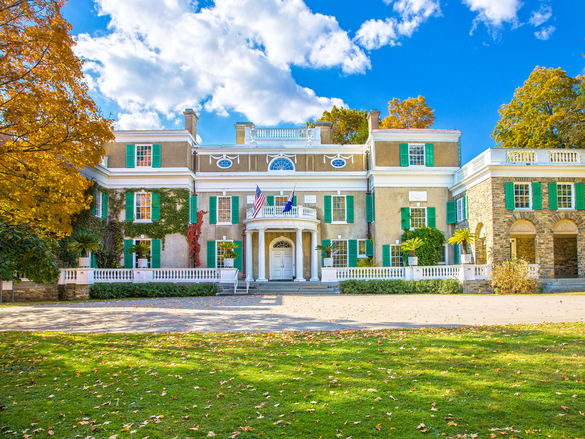 Front exterior of Springwood Estate in Hyde Park, New York