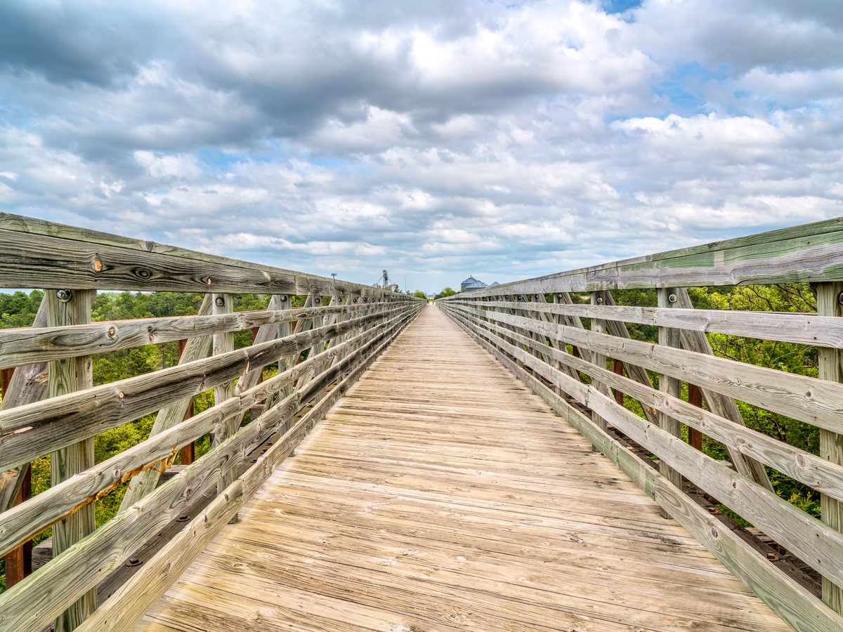 Wooden bridge, part of the Cowboy Recreation and Nature Trail in Nebraska 