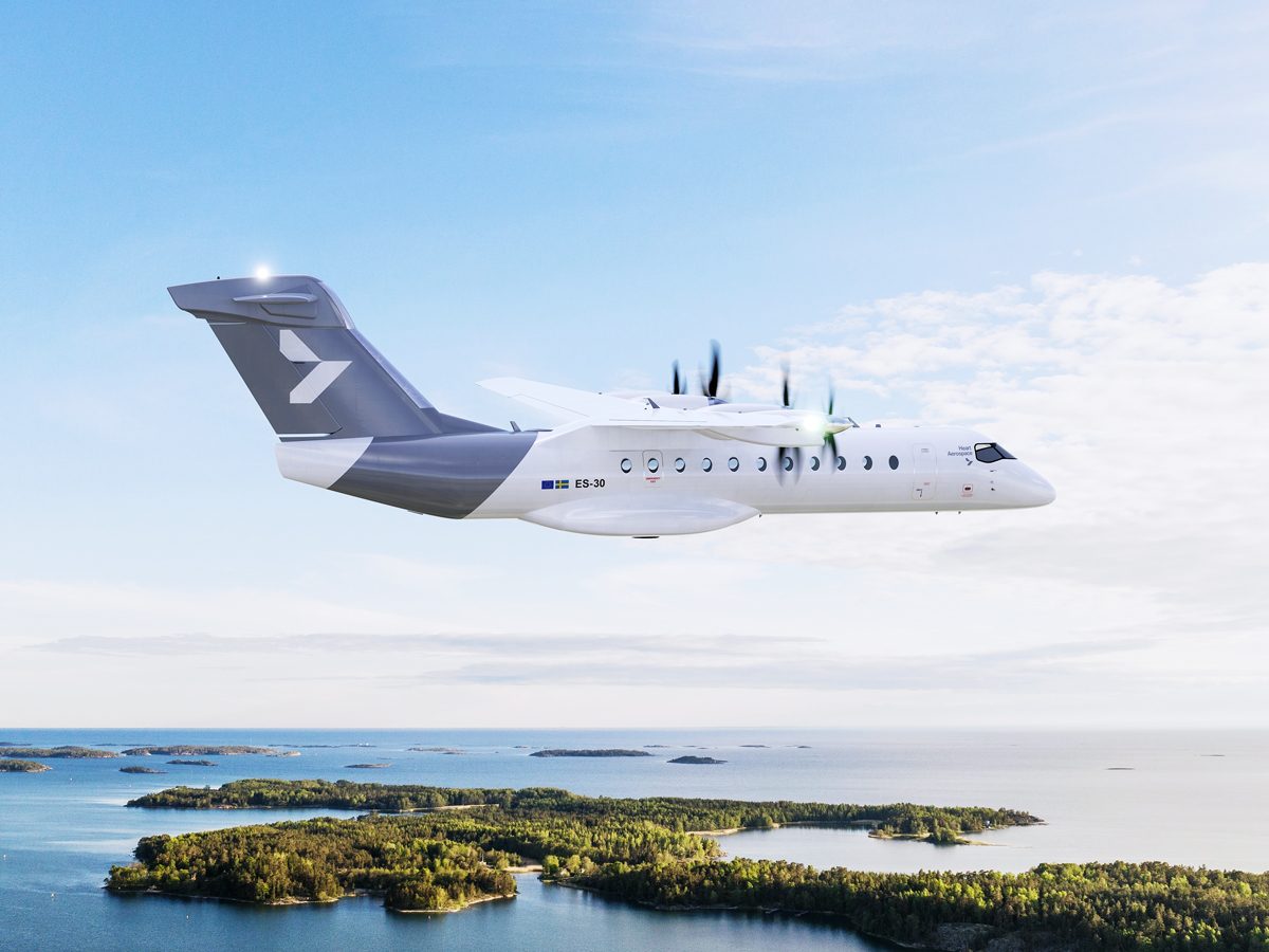 Mock-up of Heart Aerospace ES-30 electric commuter aircraft