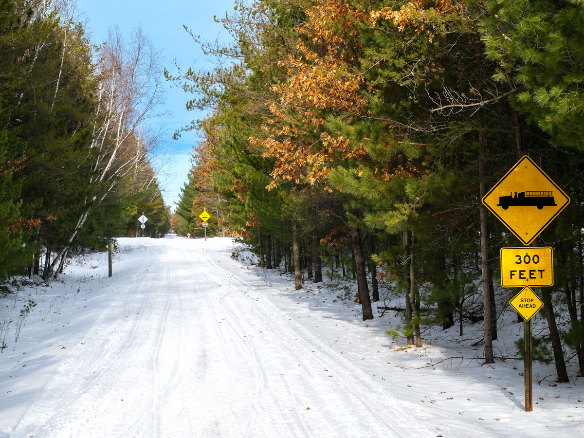 Snow-covered Paul Bunyan State Trail in Minnesota