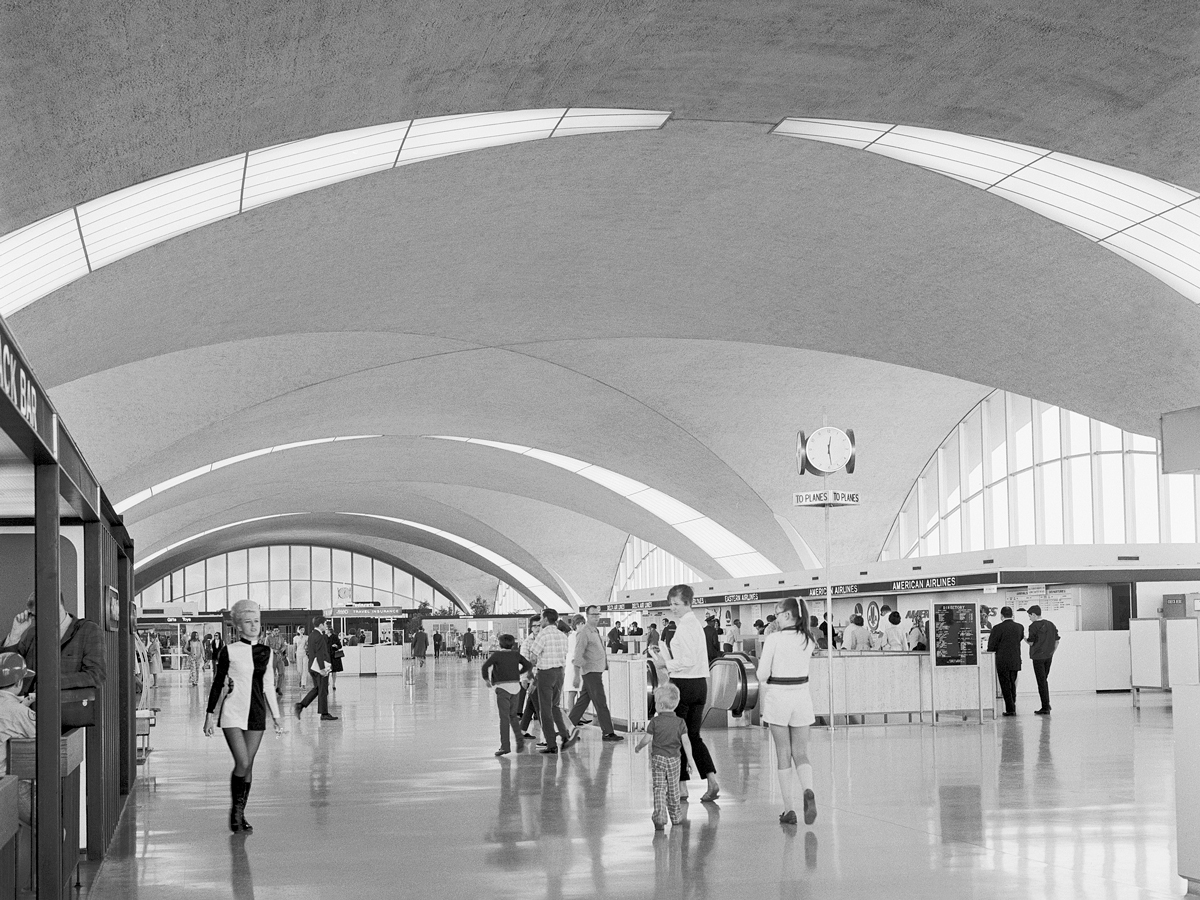 Interior of St. Louis Lambert International Airport's main terminal building in the 1960s