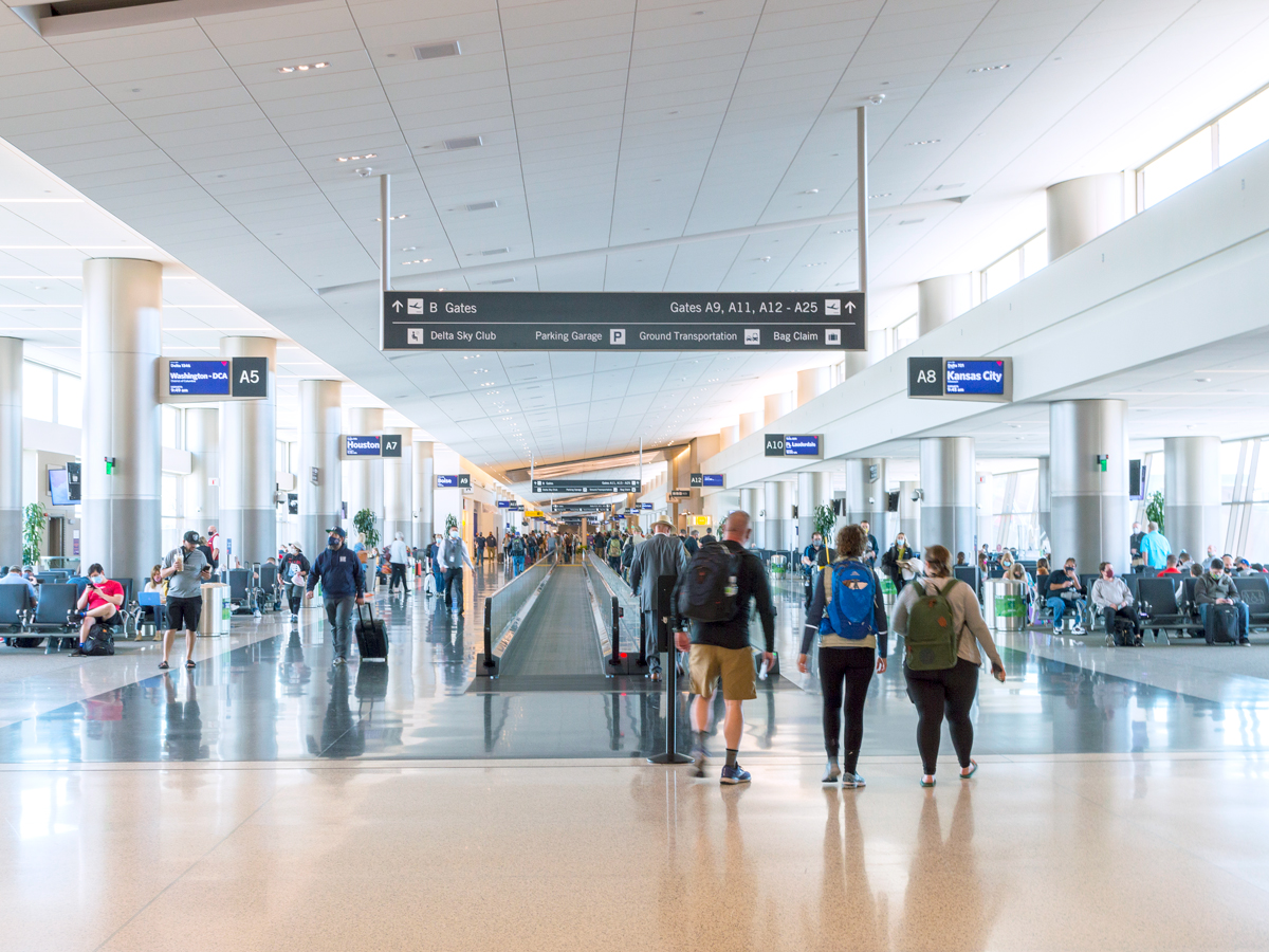 Passengers transiting through Salt Lake City International Airport in Utah
