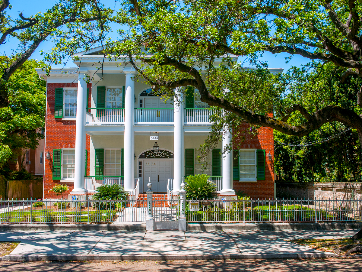 Stately colonnaded mansion on St. Charles Avenue in New Orleans, Louisiana