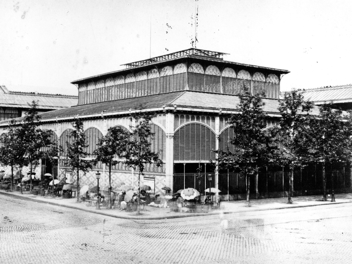 Historical image of former Les Halles market building in Paris, France