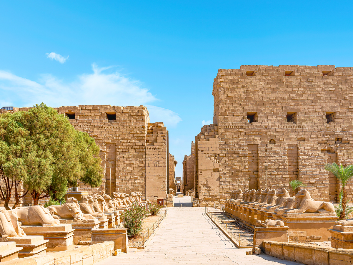 Ancient Egyptian statues and temples in Karnak, Egypt