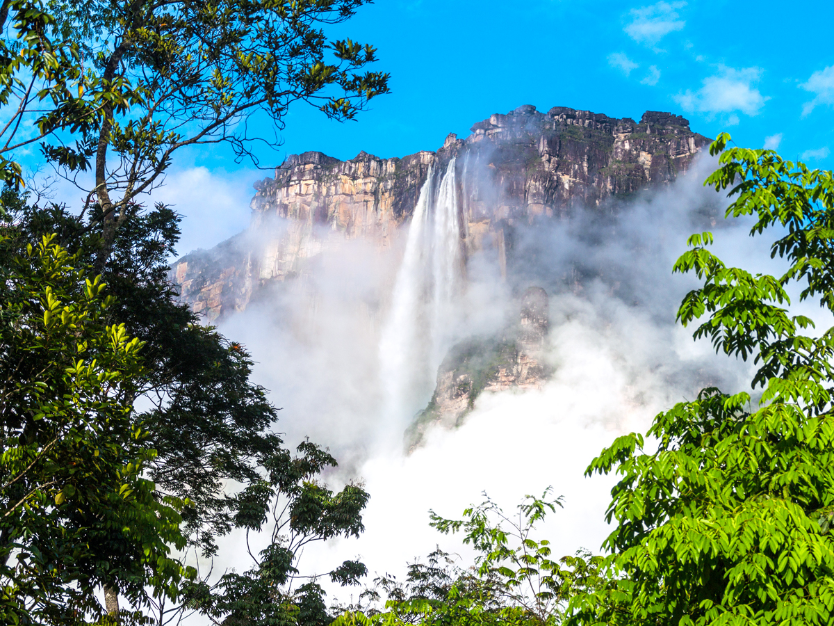 Angel Falls in Venezuela seen through surrounding forest