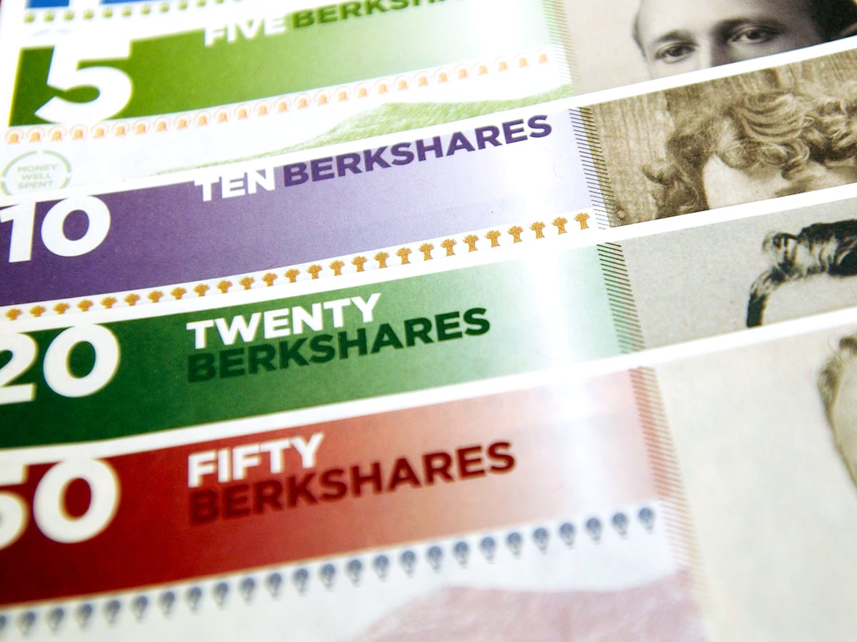 Close-up view of Berkshares notes