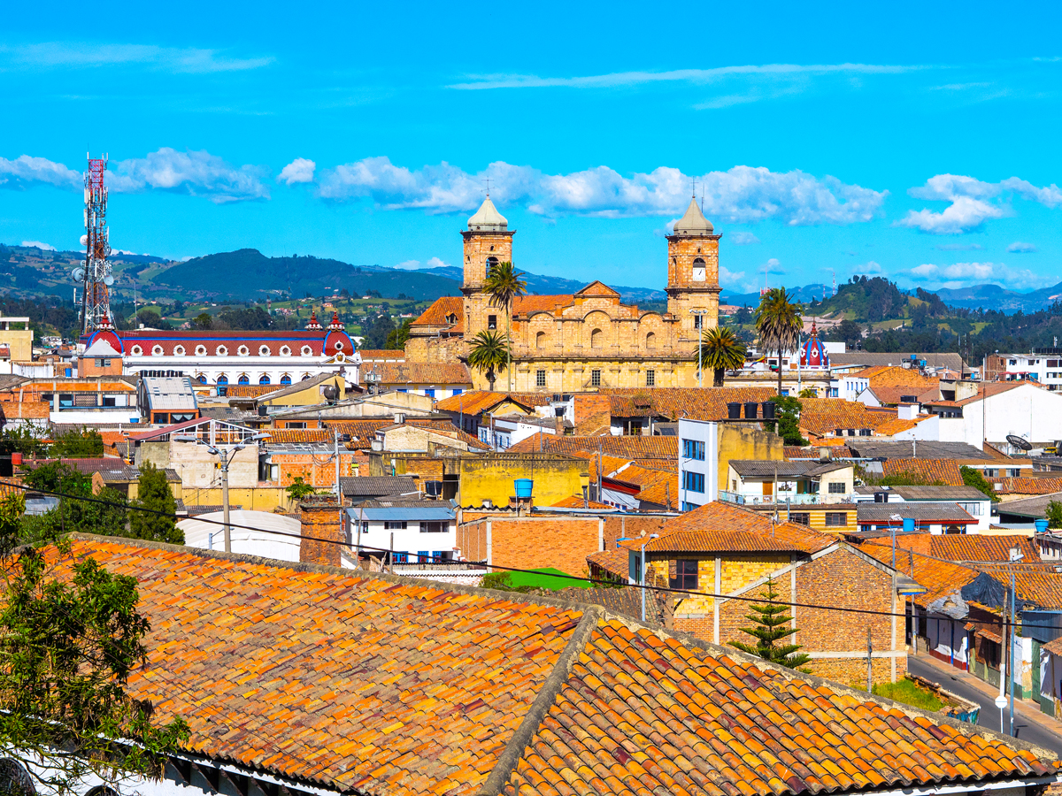 Church and rooftops in Colombian city