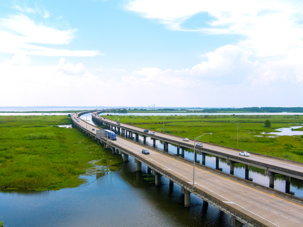 Highway in Mobile Bay, Alabama, seen from above