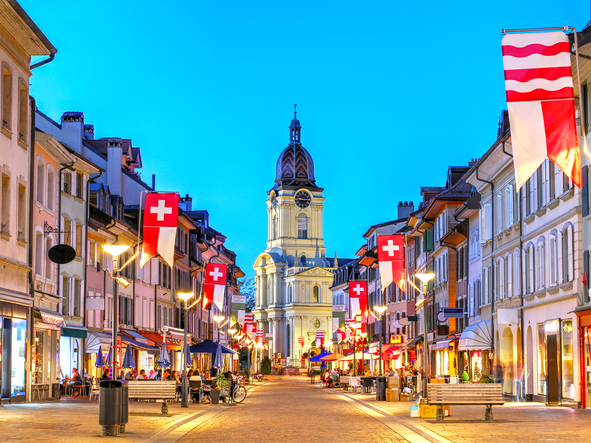 Streets of Morges, Switerland, at night