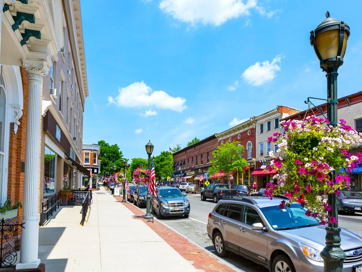 Street lined with shops in the Berkshires