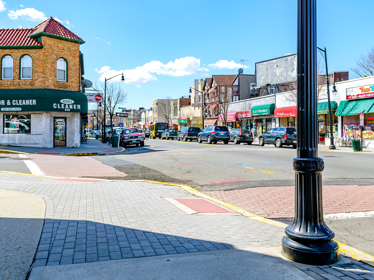 Retail stores on street corner in Cliffside Park, New Jersey