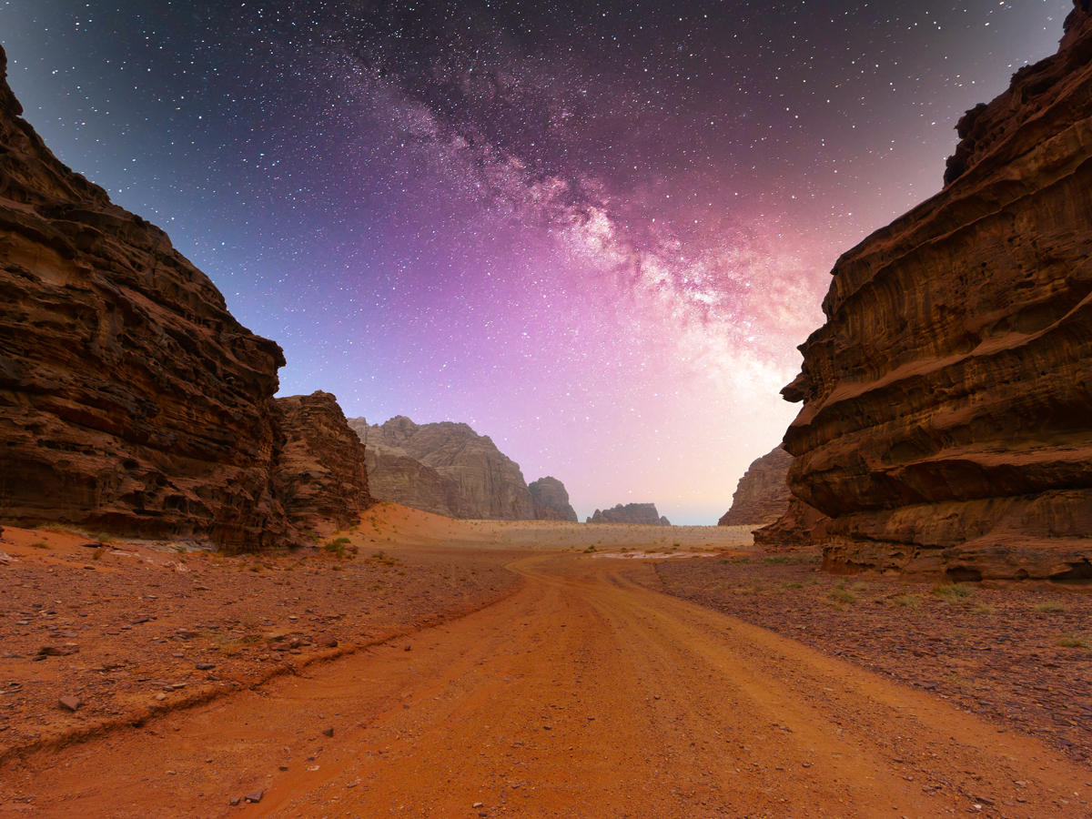 Starry skies over Wadi Rum Desert, Jordan
