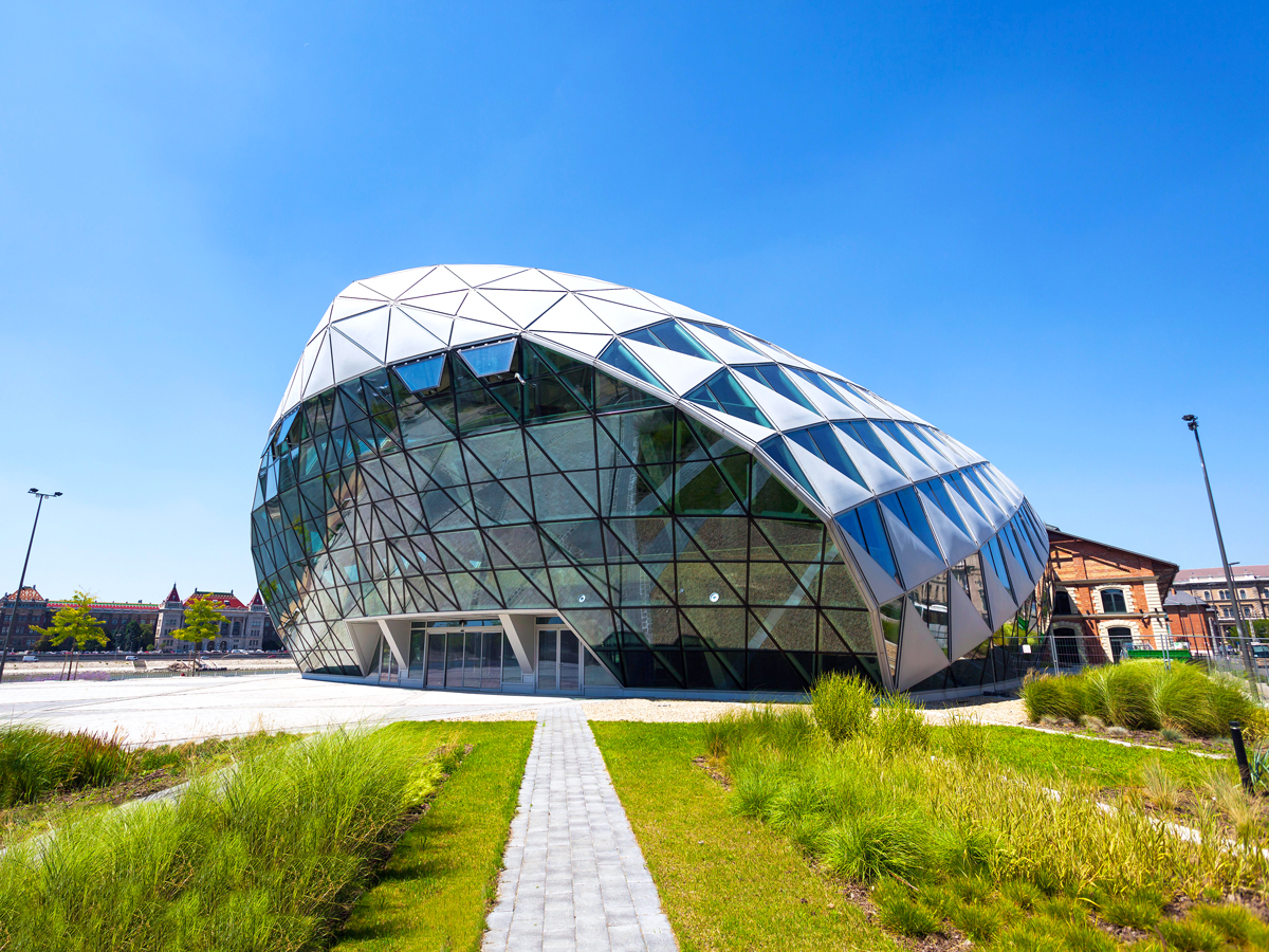 Exterior of Bálna shopping center in Budapest, Hungary