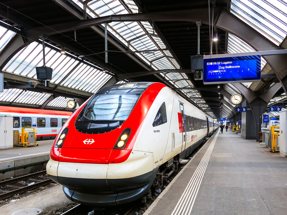 Swiss train waiting in station