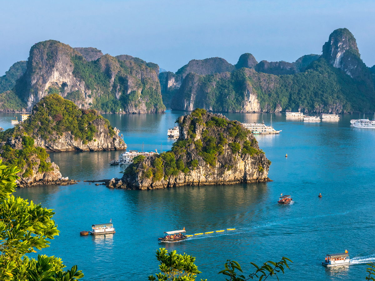 Aerial view of boats in Ha Long Bay, Vietnam