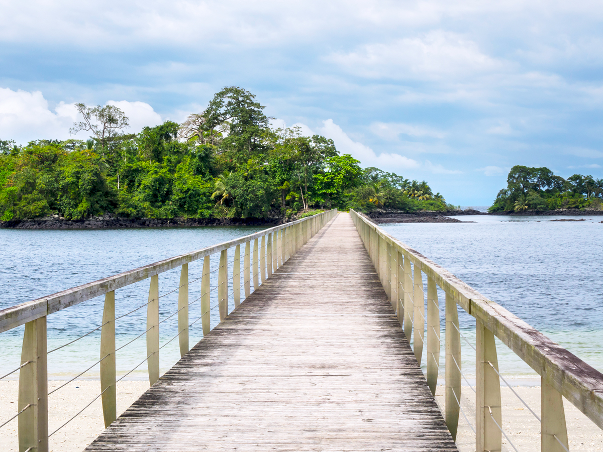 Footbridge leading to small island in Malabo, Equatorial Guinea