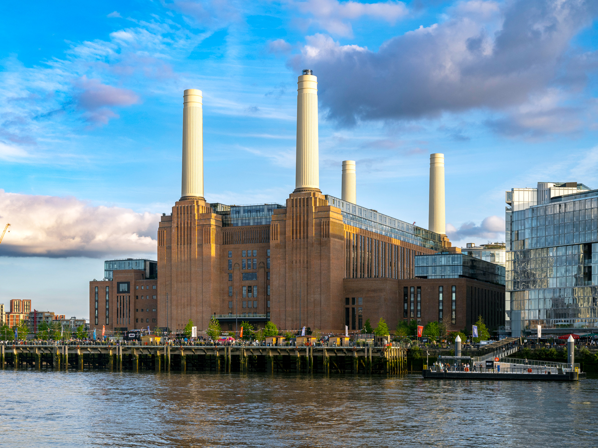 Battersea Power Station in London, England, seen across river