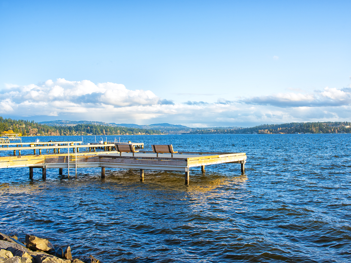 Dock overlooking bay in Medina, Washington